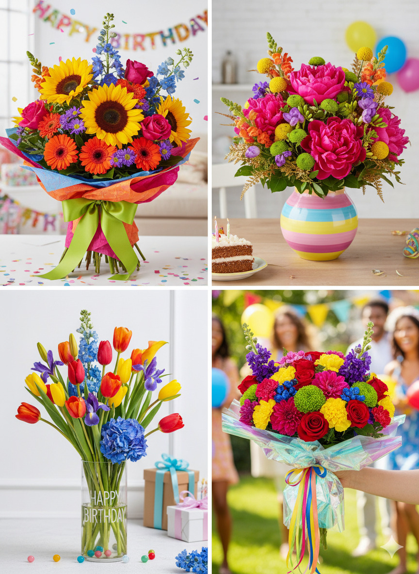Vibrant birthday flower bouquets and arrangements