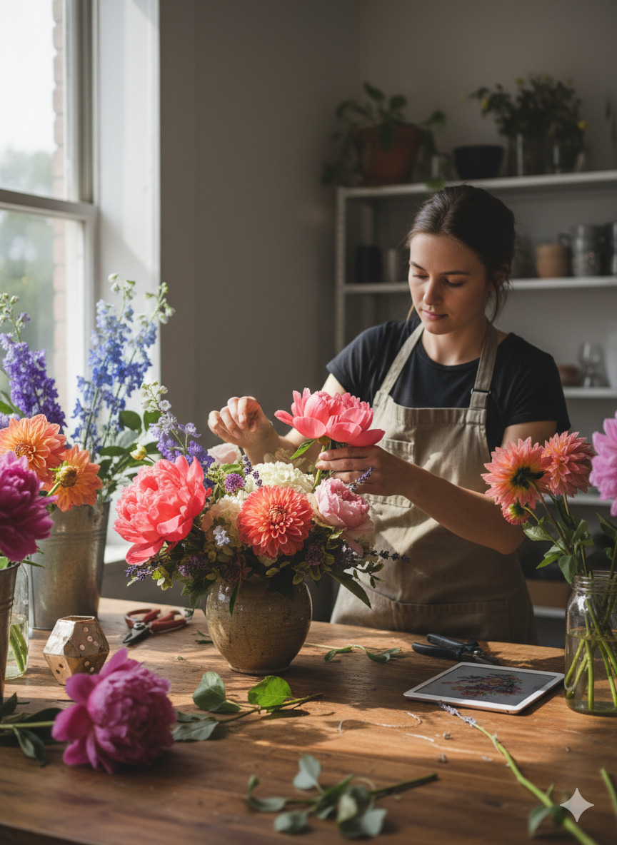 Floral design process showing arrangement creation
