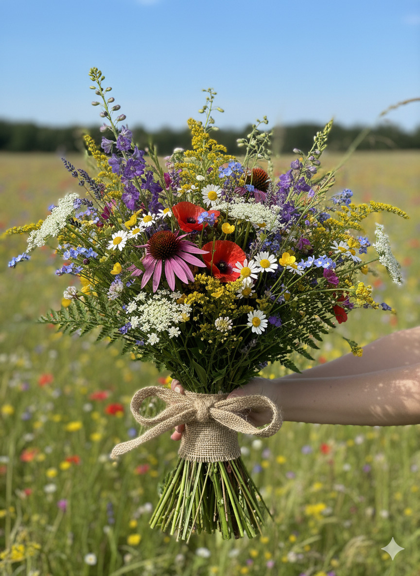 Wildflower Meadow bouquet with natural seasonal flowers