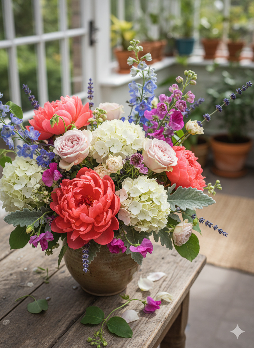 Beautiful seasonal flower arrangement with fresh blooms